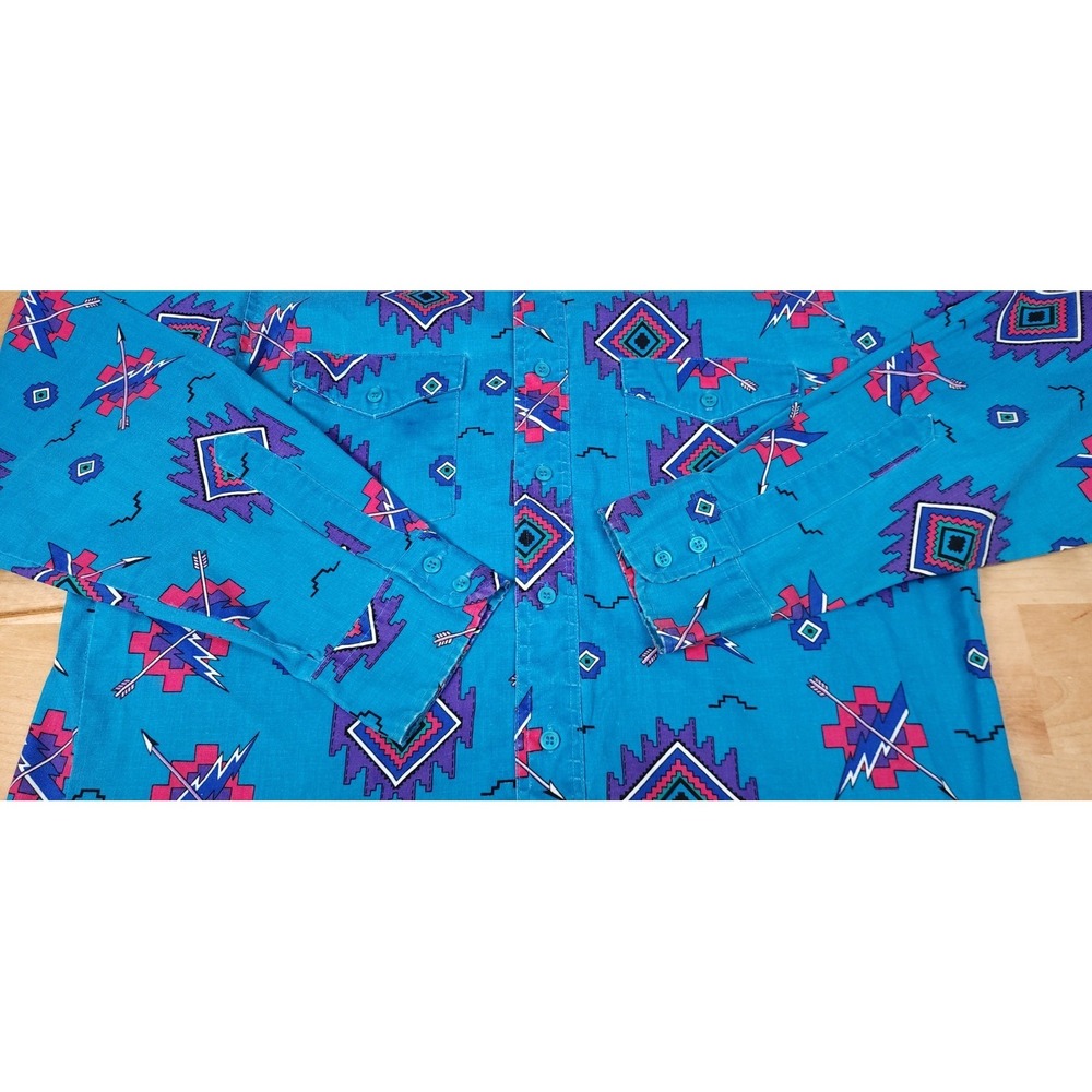 Wrangler Brushpopper Shirt Size XL 16.5 34 Blue Aztec Cowboy Western Southwest - Picture 4 of 7